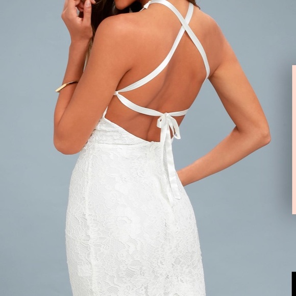 LULUS WHITE LACE BODYCON MIDI DRESS - Picture 1 of 6